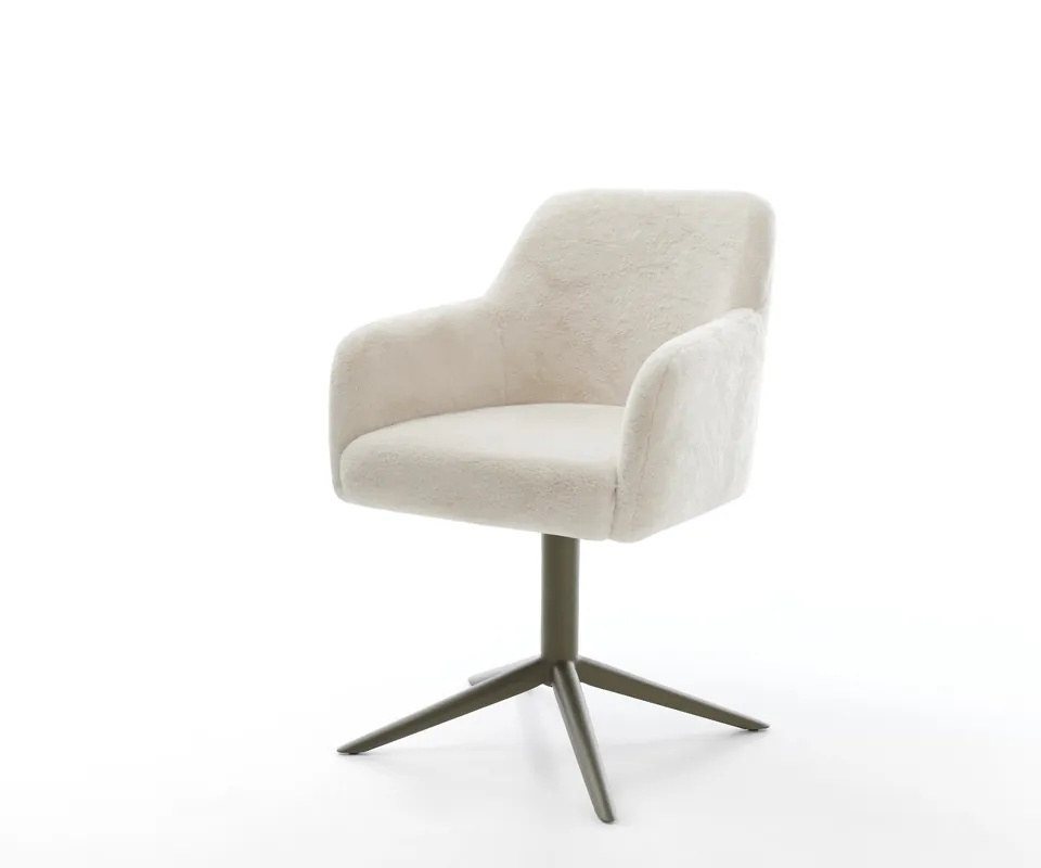 Drehstuhl Greg-Flex Plüsch Creme-Weiß Fußkreuz Effektfinish Titan 360° drehbar Wippfunktion Taschenfederkern Garantierte Lieferung