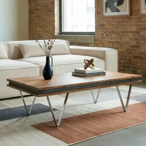 Aktuell Designer-Couchtisch Stonegrace 117x60x25 cm Akazie Natur Schiefer