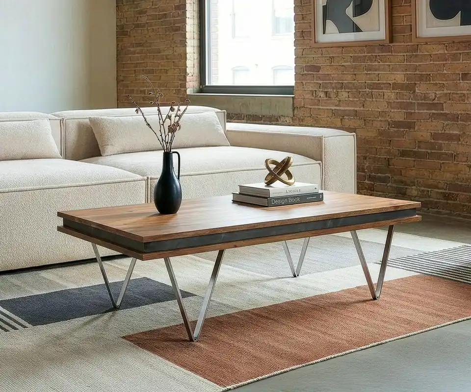 Aktuell Designer-Couchtisch Stonegrace 117x60x25 cm Akazie Natur Schiefer