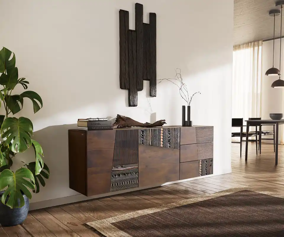 Sideboard Imara 175 cm Mango Braun 2 Türen 3 Schubladen schwebend Saisonangebot