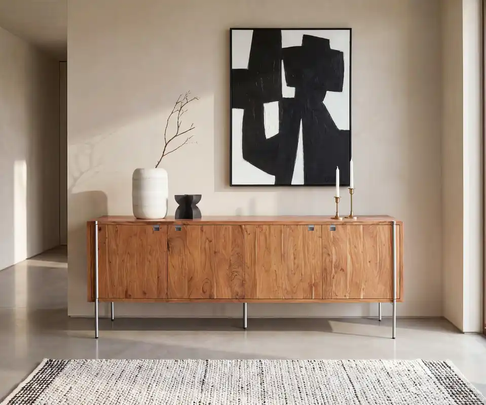 Sideboard Rivoro 210 cm Akazie Natur 4 Türen Billig
