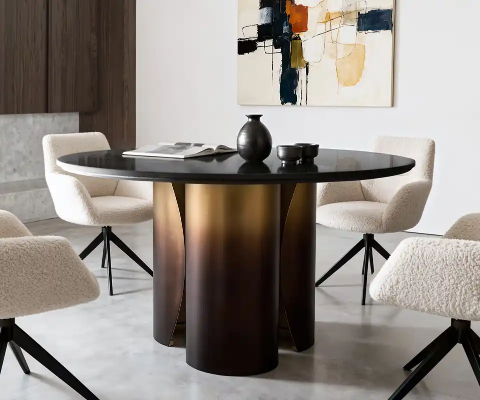 Esstisch Adenza Rund 140x140 cm Marmor Schwarz Silber Metall Gold Ombre Sonderangebot