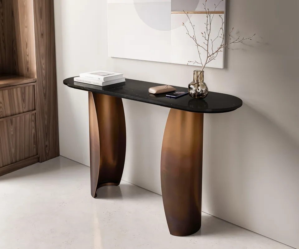 Konsolentisch Solena 135x40 cm Marmor Schwarz Silber Metall Gold Ombre Knallerangebot
