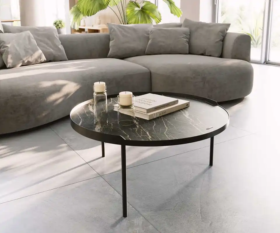 Couchtisch Torell 80x80 cm Keramik Laminam®Noir Desir Braun Metallrahmen Effektfinish Titan Beliebt