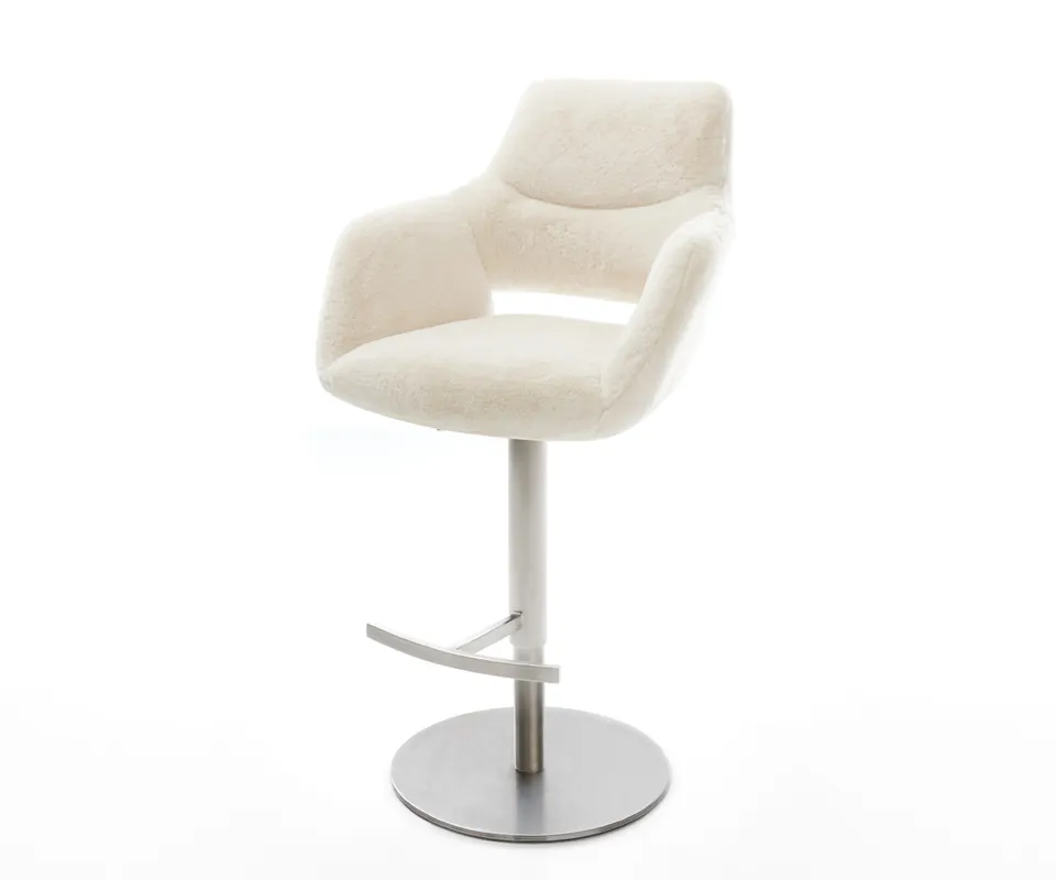 Sofort Bestellen Barstuhl Yago-Flex Plüsch Creme-Weiß Drehfuß höhenverstellbar Edelstahl Silberfarben Taschenfederkern