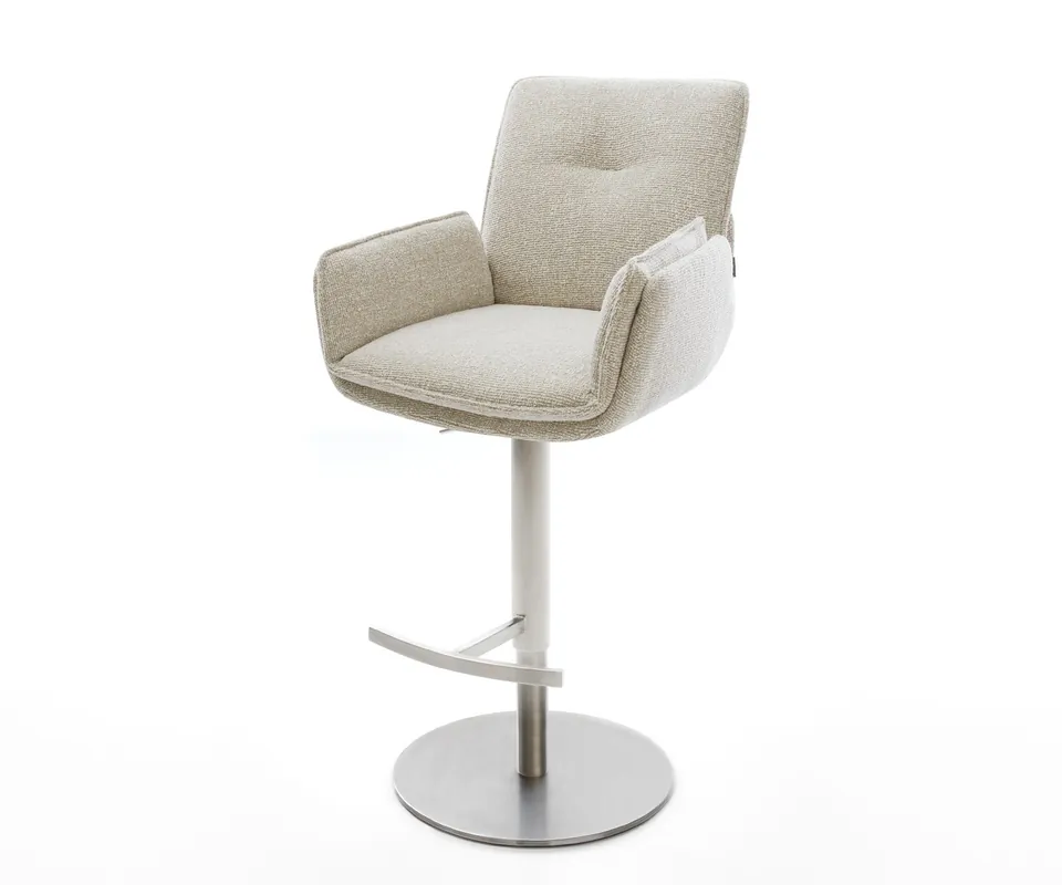 Top-Seller Barstuhl Nela-Flex Webstoff Soft Beige Drehfuß höhenverstellbar Edelstahl Silberfarben