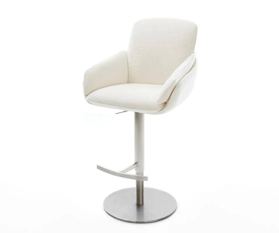 Letzte Chance Barstuhl Luan-Flex Bouclé Soft Beige Drehfuß höhenverstellbar Edelstahl Silberfarben