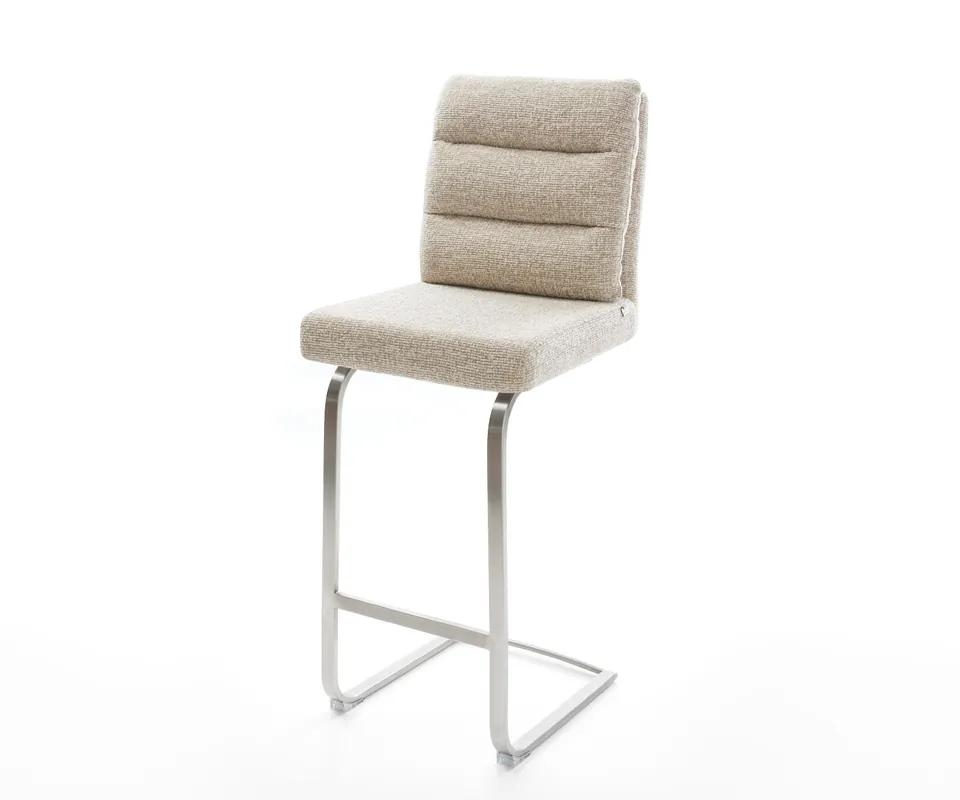 Preiswert Barstuhl Pela-Flex Webstoff Soft Beige Freischwinger Flach Edelstahl Silberfarben