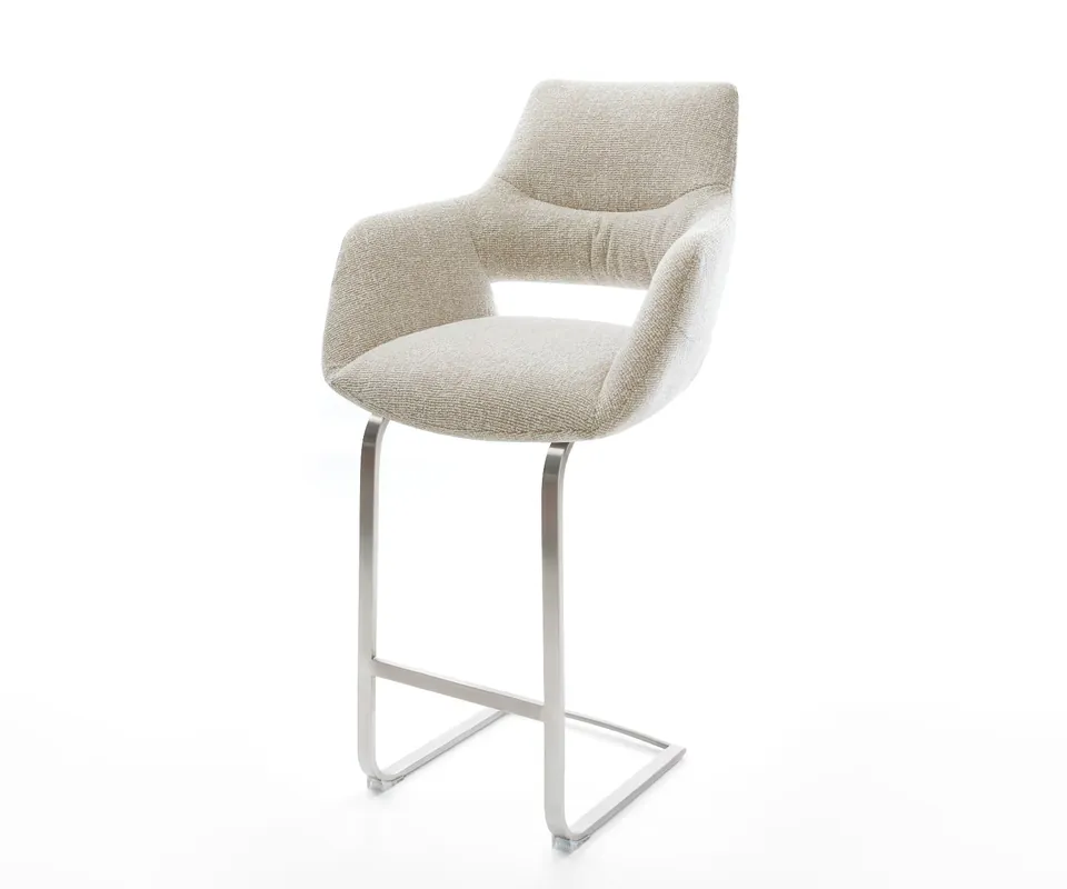 Barstuhl Yago-Flex Webstoff Soft Beige Freischwinger Flach Edelstahl Silberfarben Taschenfederkern Nur Heute