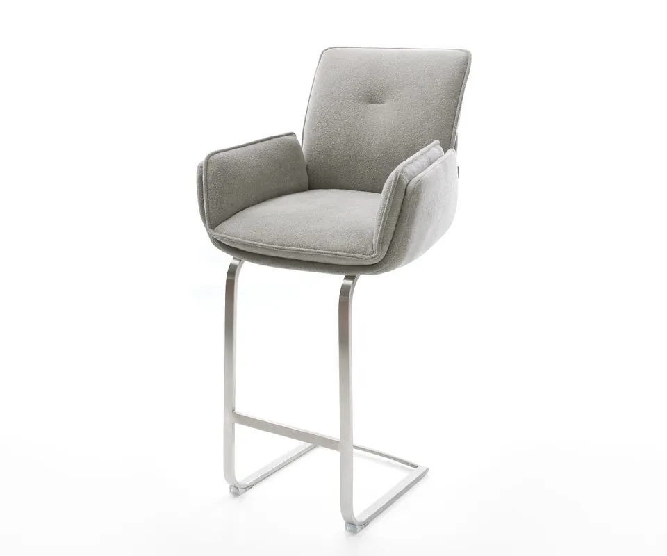 Must-Have Barstuhl Nela-Flex Strukturstoff Soft Grau Freischwinger Flach Edelstahl Silberfarben