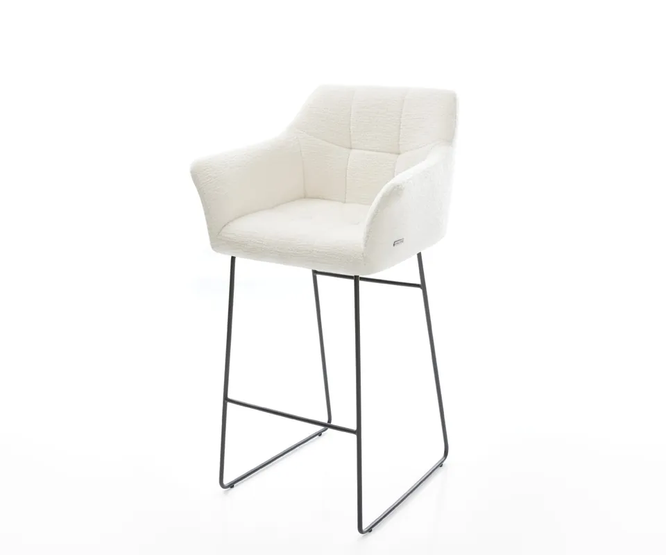 Barstuhl Yulo-Flex Bouclé Soft Beige Kufengestell Metall Schwarz Schnäppchen