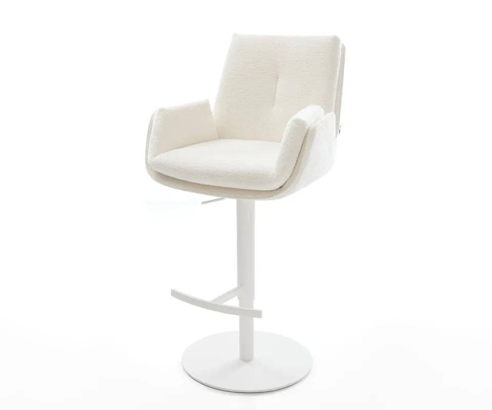 Direktkauf Barstuhl Clea-Flex Bouclé Soft Beige Drehfuß höhenverstellbar Metall Weiß