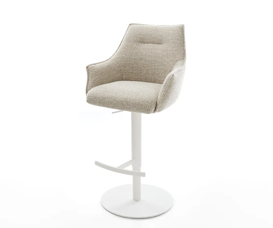 Rabatt Barstuhl Alja-Flex Webstoff Soft Beige Drehfuß höhenverstellbar Metall Weiß Taschenfederkern