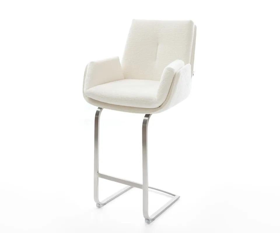 Schnäppchen Barstuhl Clea-Flex Bouclé Soft Beige Freischwinger Flach Edelstahl Silberfarben