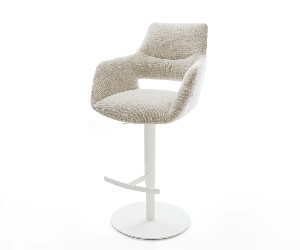 Geprüft Barstuhl Yago-Flex Webstoff Soft Beige Drehfuß höhenverstellbar Metall Weiß Taschenfederkern