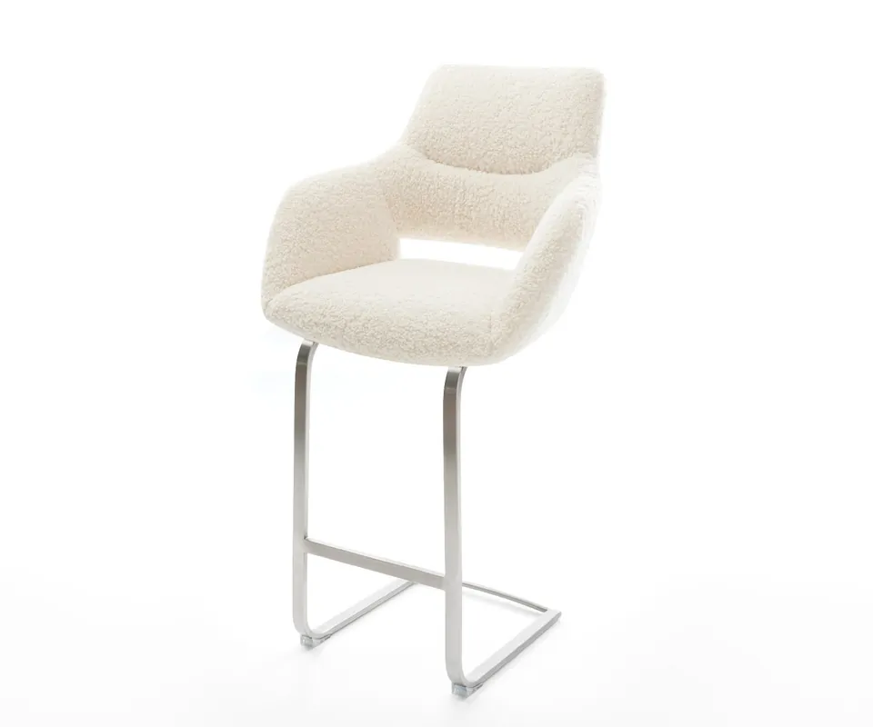 Barstuhl Yago-Flex Teddystoff Beige Freischwinger Flach Edelstahl Silberfarben Taschenfederkern Letzte Chance