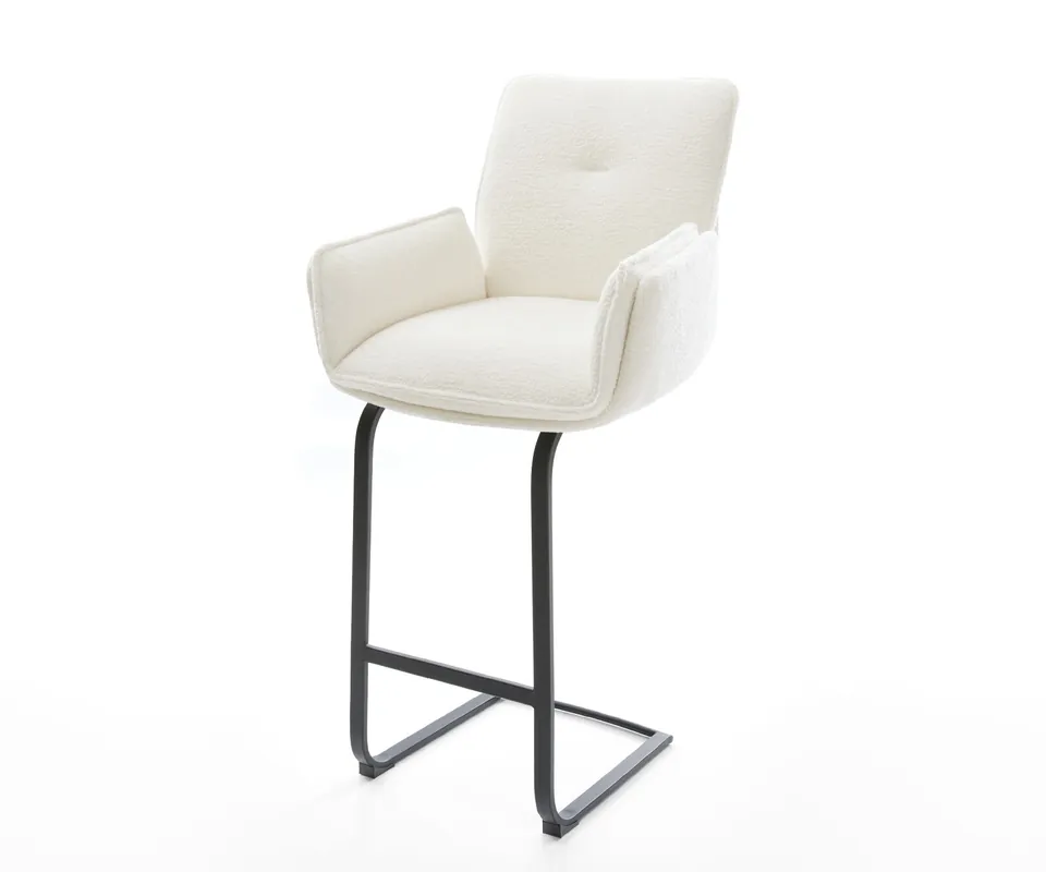 Barstuhl Nela-Flex Bouclé Soft Beige Freischwinger Flach Metall Schwarz Echt