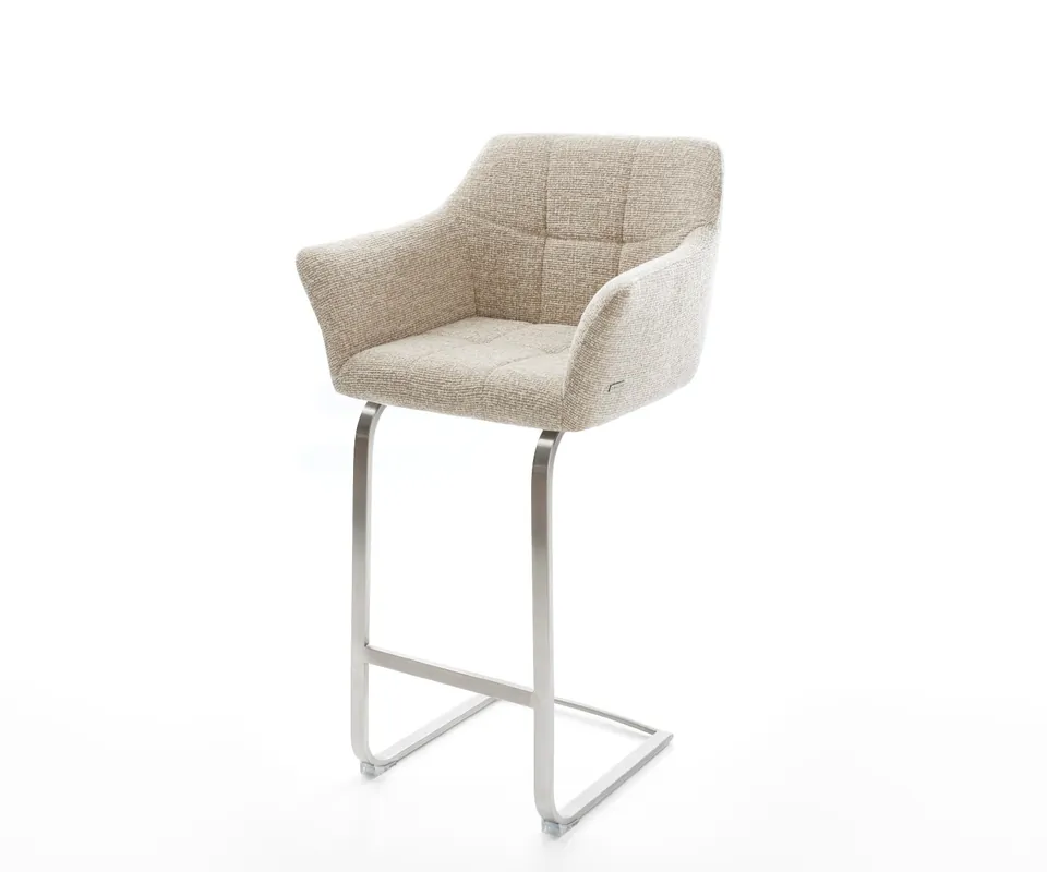 Barstuhl Yulo-Flex Webstoff Soft Beige Freischwinger Flach Edelstahl Silberfarben Beliebt