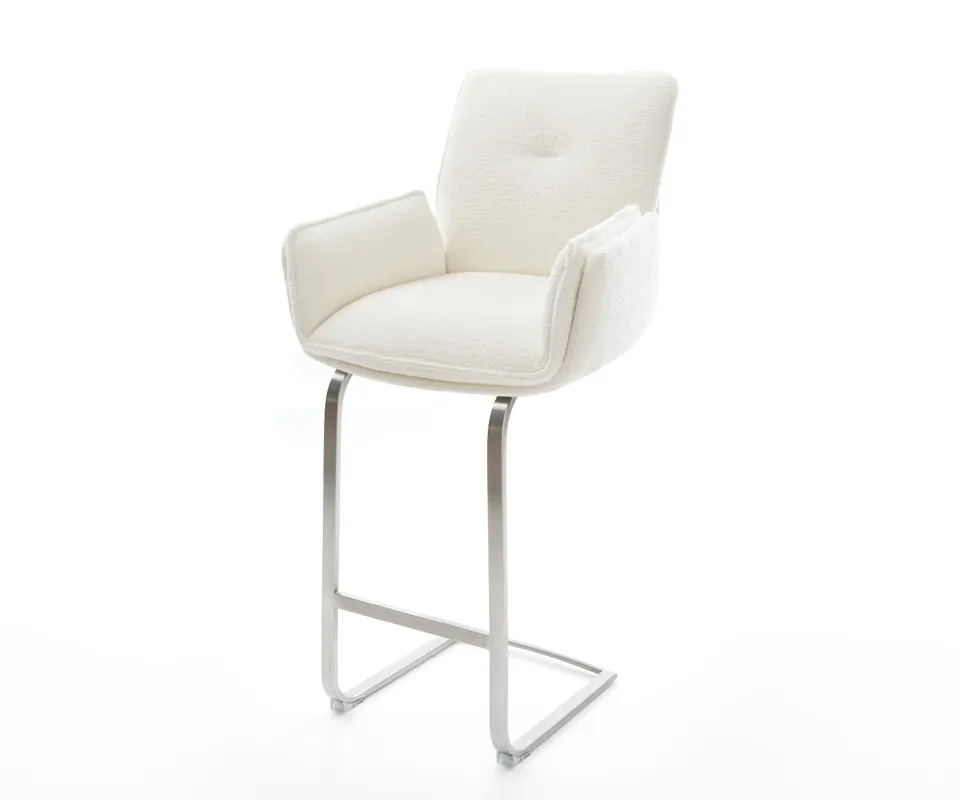 Preisknaller Barstuhl Nela-Flex Bouclé Soft Beige Freischwinger Flach Edelstahl Silberfarben