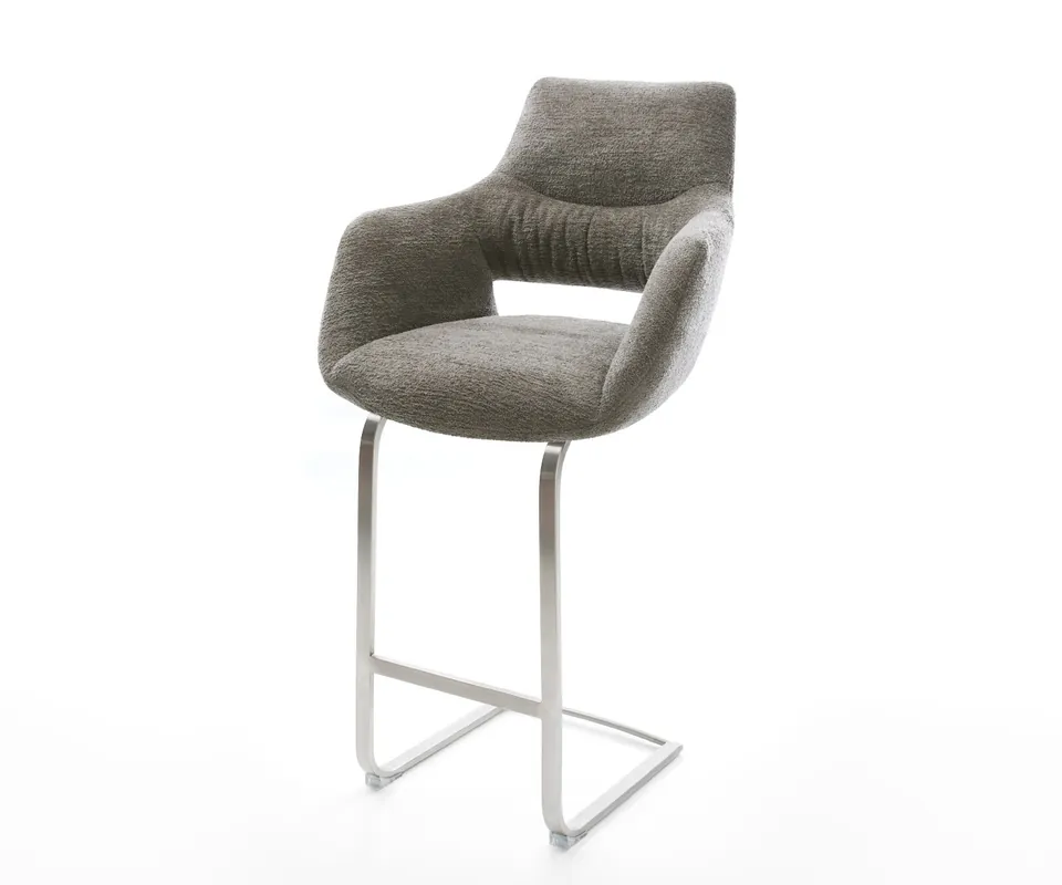 Geprüft Barstuhl Yago-Flex Bouclé Soft Schlamm Freischwinger Flach Edelstahl Silberfarben Taschenfederkern