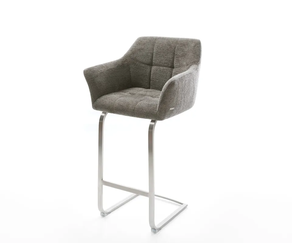 Expressversand Barstuhl Yulo-Flex Bouclé Soft Schlamm Freischwinger Flach Edelstahl Silberfarben