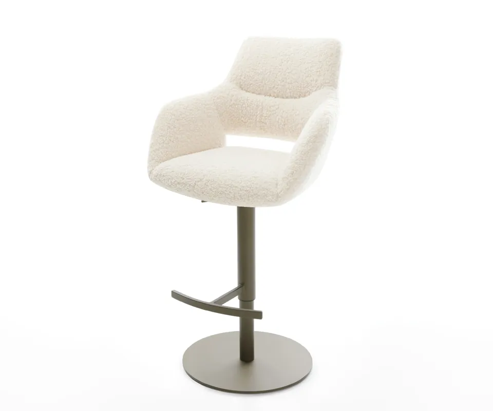 Schneller Versand Barstuhl Yago-Flex Teddystoff Beige Drehfuß höhenverstellbar Metall Titanfarben Taschenfederkern