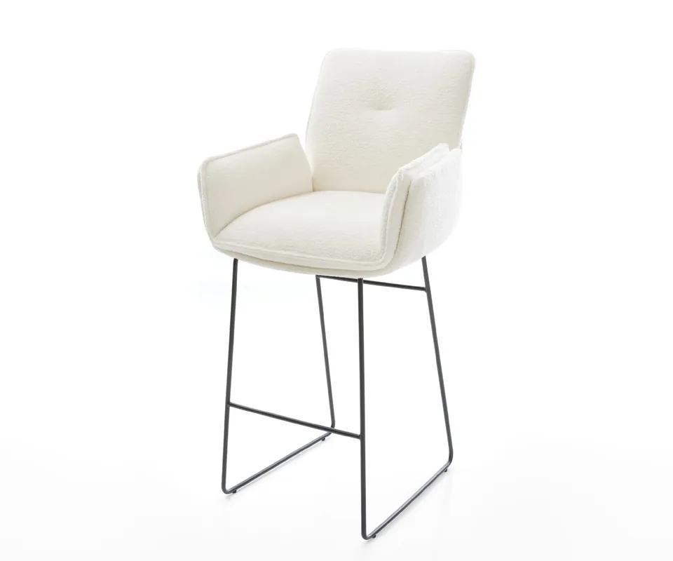 Barstuhl Nela-Flex Bouclé Soft Beige Kufengestell Metall Schwarz Beliebt