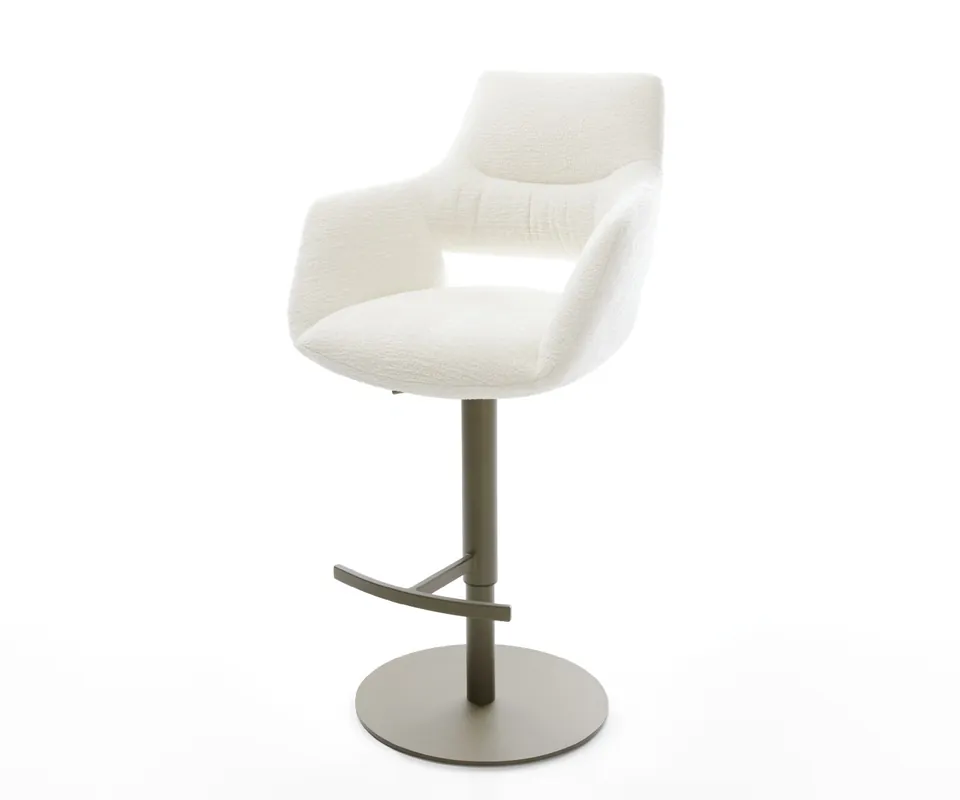 Solange Der Vorrat Reicht Barstuhl Yago-Flex Bouclé Soft Beige Drehfuß höhenverstellbar Metall Titanfarben Taschenfederkern