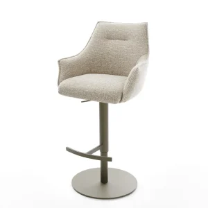 Abverkauf Barstuhl Alja-Flex Webstoff Soft Beige Drehfuß höhenverstellbar Metall Titanfarben Taschenfederkern