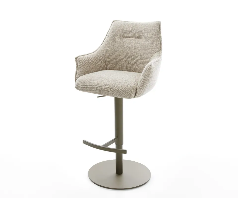 Abverkauf Barstuhl Alja-Flex Webstoff Soft Beige Drehfuß höhenverstellbar Metall Titanfarben Taschenfederkern