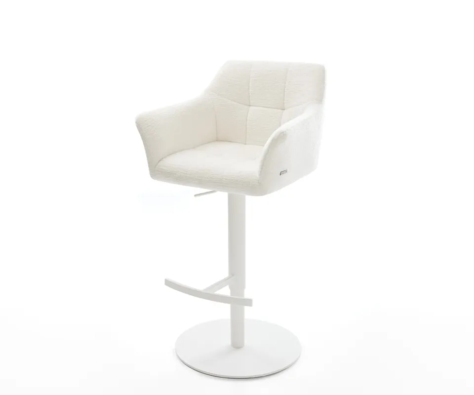 Preis Gesenkt Barstuhl Yulo-Flex Bouclé Soft Beige Drehfuß höhenverstellbar Metall Weiß