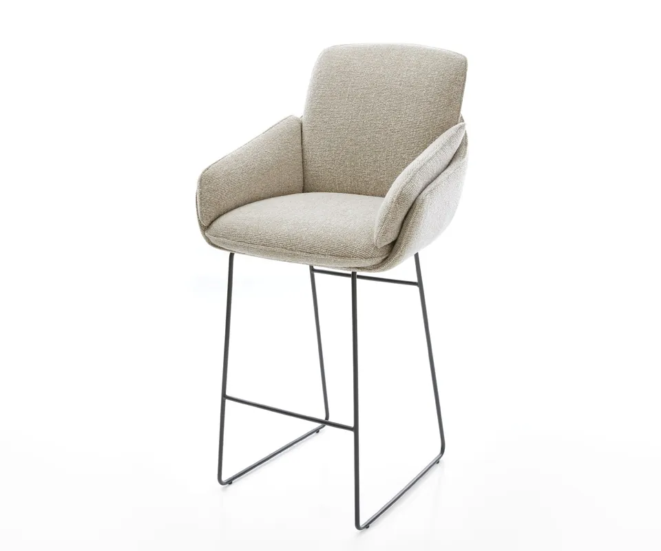 Nur Heute Barstuhl Luan-Flex Webstoff Soft Beige Kufengestell Metall Schwarz