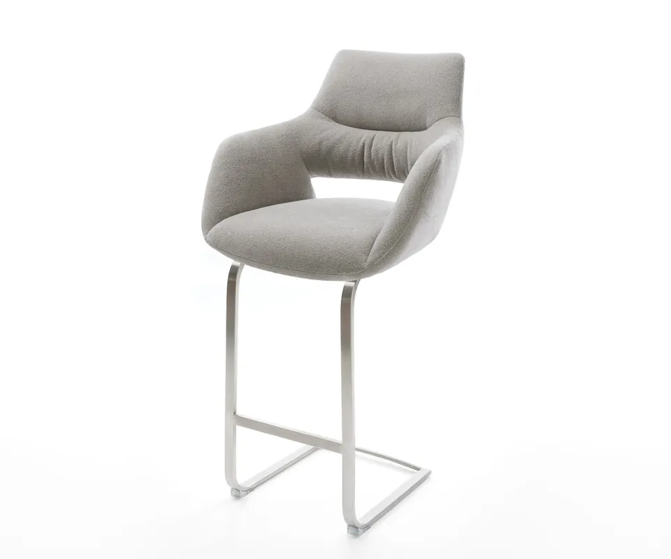 Barstuhl Yago-Flex Strukturstoff Soft Grau Freischwinger Flach Edelstahl Silberfarben Taschenfederkern Zertifiziert