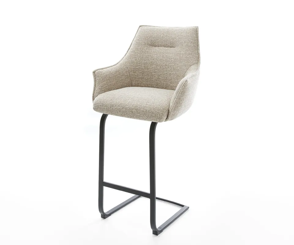 Barstuhl Alja-Flex Webstoff Soft Beige Freischwinger Flach Metall Schwarz Taschenfederkern Schnäppchen