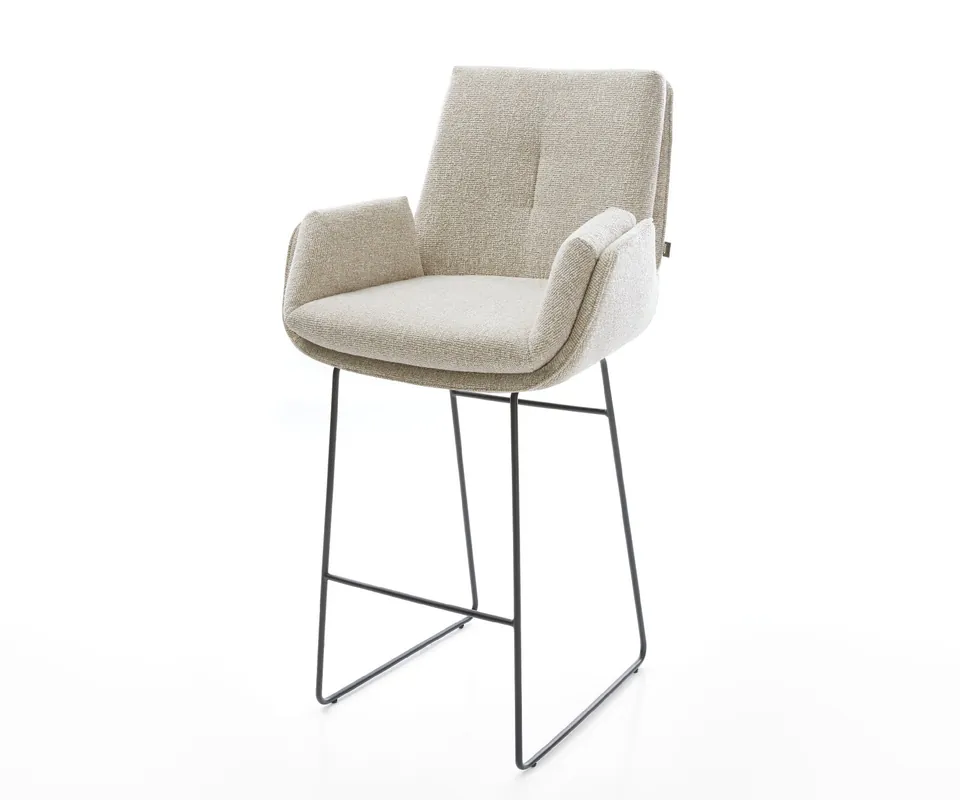 Barstuhl Clea-Flex Webstoff Soft Beige Kufengestell Metall Schwarz Neue Kollektion