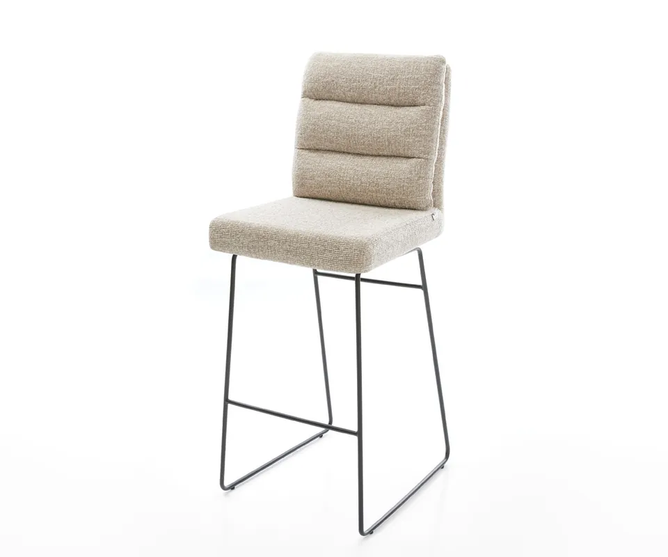 Neue Kollektion Barstuhl Pela-Flex Webstoff Soft Beige Kufengestell Metall Schwarz