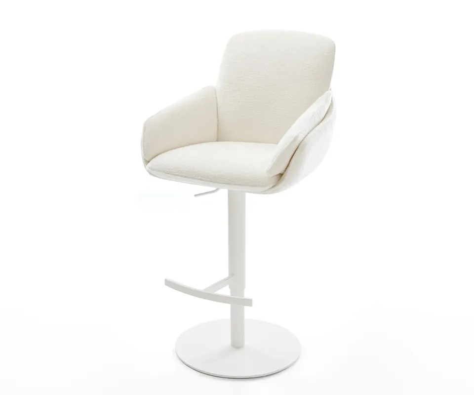 Meistverkauft Barstuhl Luan-Flex Bouclé Soft Beige Drehfuß höhenverstellbar Metall Weiß
