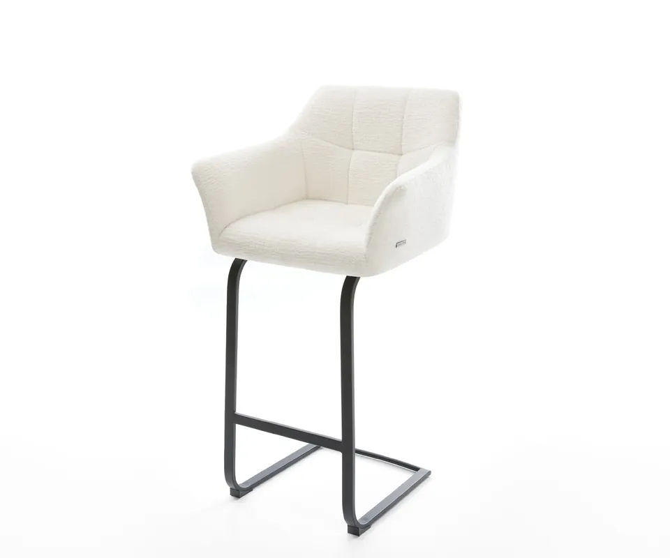 Sale Barstuhl Yulo-Flex Bouclé Soft Beige Freischwinger Flach Metall Schwarz