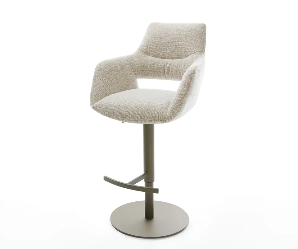 Markenware Barstuhl Yago-Flex Webstoff Soft Beige Drehfuß höhenverstellbar Metall Titanfarben Taschenfederkern
