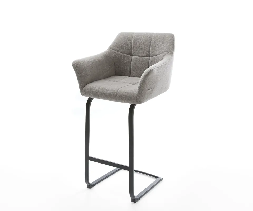 Geprüft Barstuhl Yulo-Flex Strukturstoff Soft Grau Freischwinger Flach Metall Schwarz