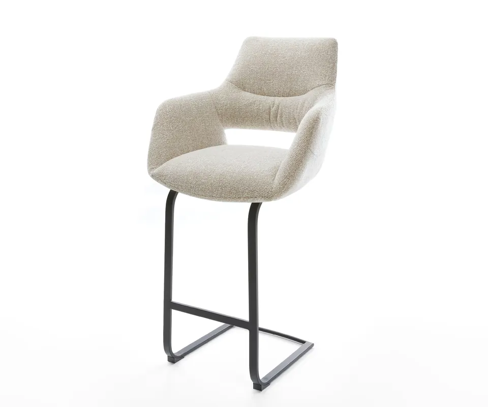 Barstuhl Yago-Flex Webstoff Soft Beige Freischwinger Flach Metall Schwarz Taschenfederkern Neue Kollektion