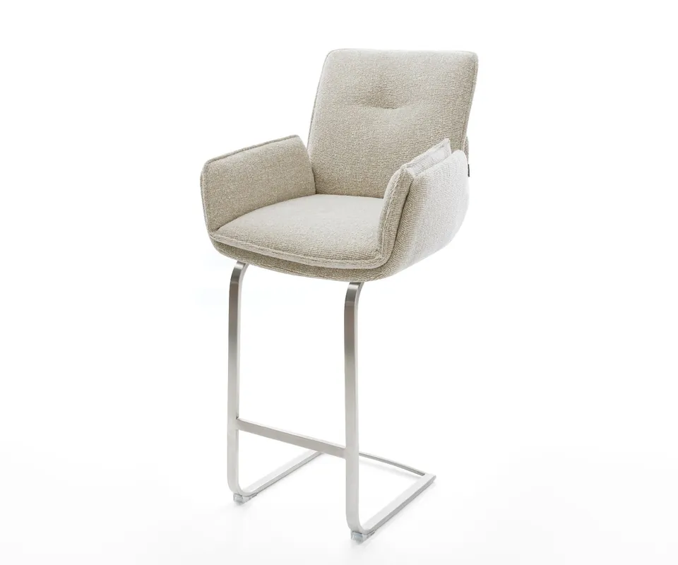 Top-Preis Barstuhl Nela-Flex Webstoff Soft Beige Freischwinger Flach Edelstahl Silberfarben