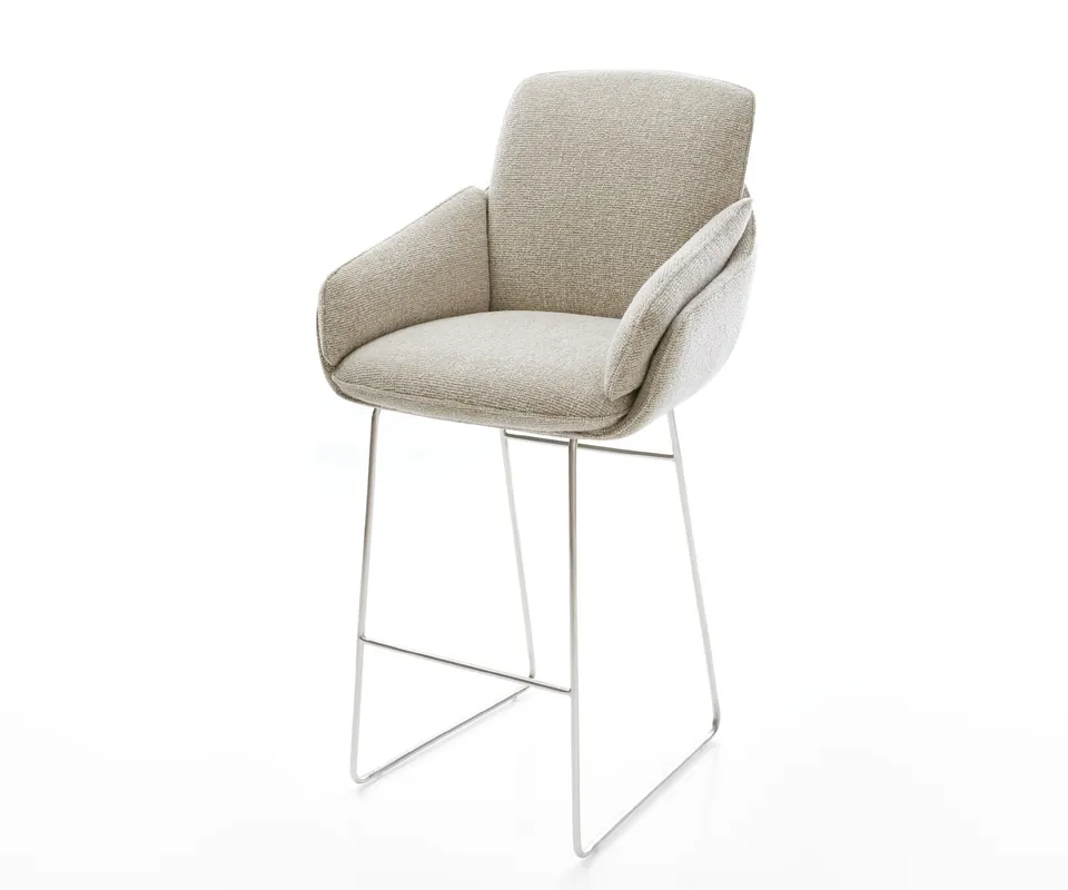 Barstuhl Luan-Flex Webstoff Soft Beige Kufengestell Edelstahl Silberfarben Mega-Angebot