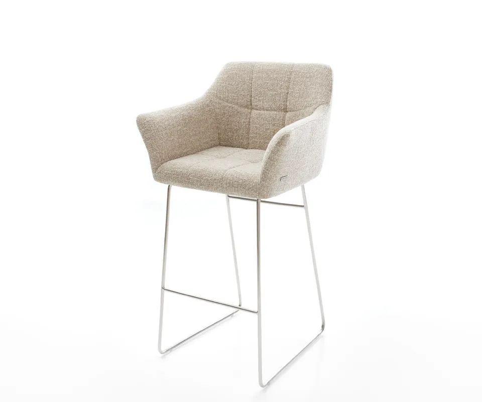 Barstuhl Yulo-Flex Webstoff Soft Beige Kufengestell Edelstahl Silberfarben Beliebt