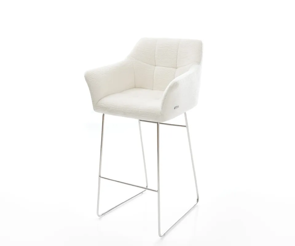Barstuhl Yulo-Flex Bouclé Soft Beige Kufengestell Edelstahl Silberfarben Mega-Angebot