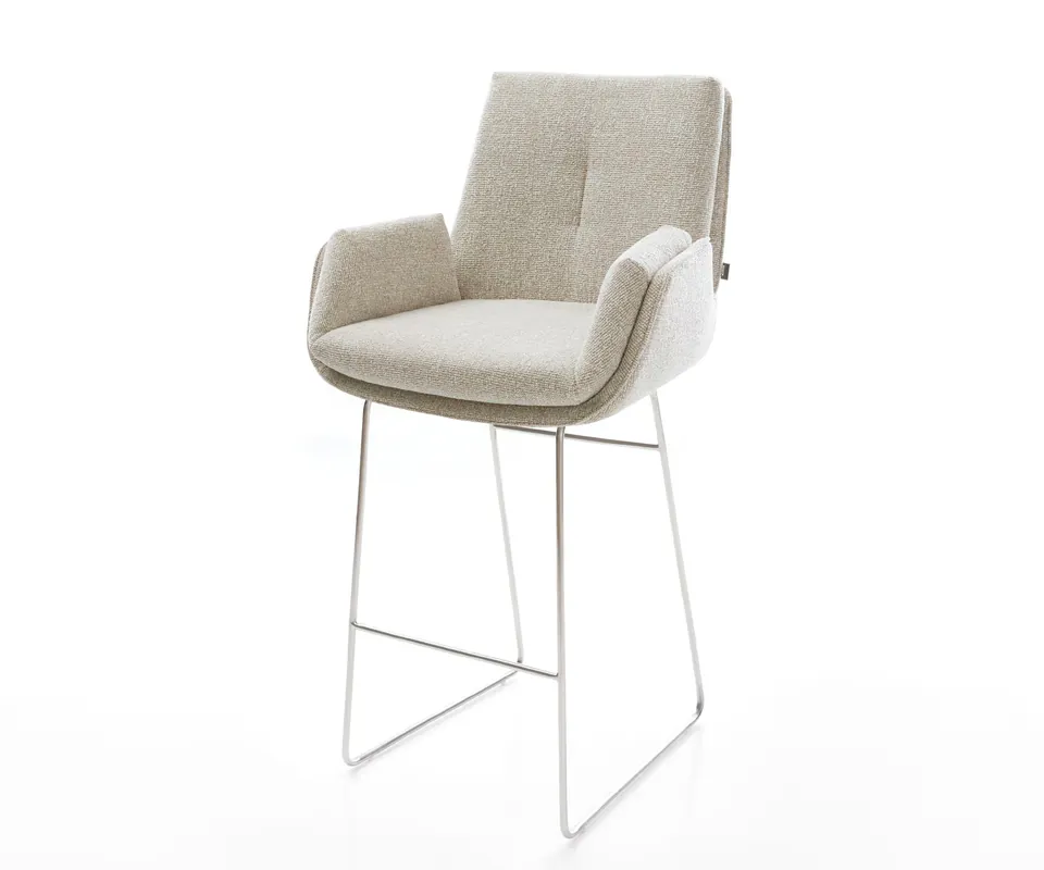 Preisknaller Barstuhl Clea-Flex Webstoff Soft Beige Kufengestell Edelstahl Silberfarben