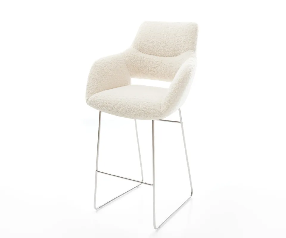 Barstuhl Yago-Flex Teddystoff Beige Kufengestell Edelstahl Silberfarben Taschenfederkern Bestpreis