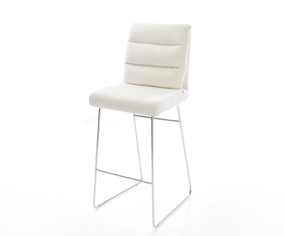 Barstuhl Pela-Flex Bouclé Soft Beige Kufengestell Edelstahl Silberfarben Geprüft