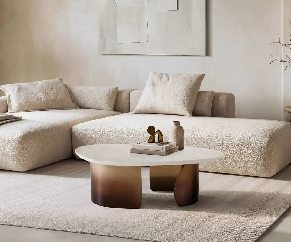 Highlight Couchtisch Marvello 100x50 cm Marmor Weiß Metall Gold Ombre