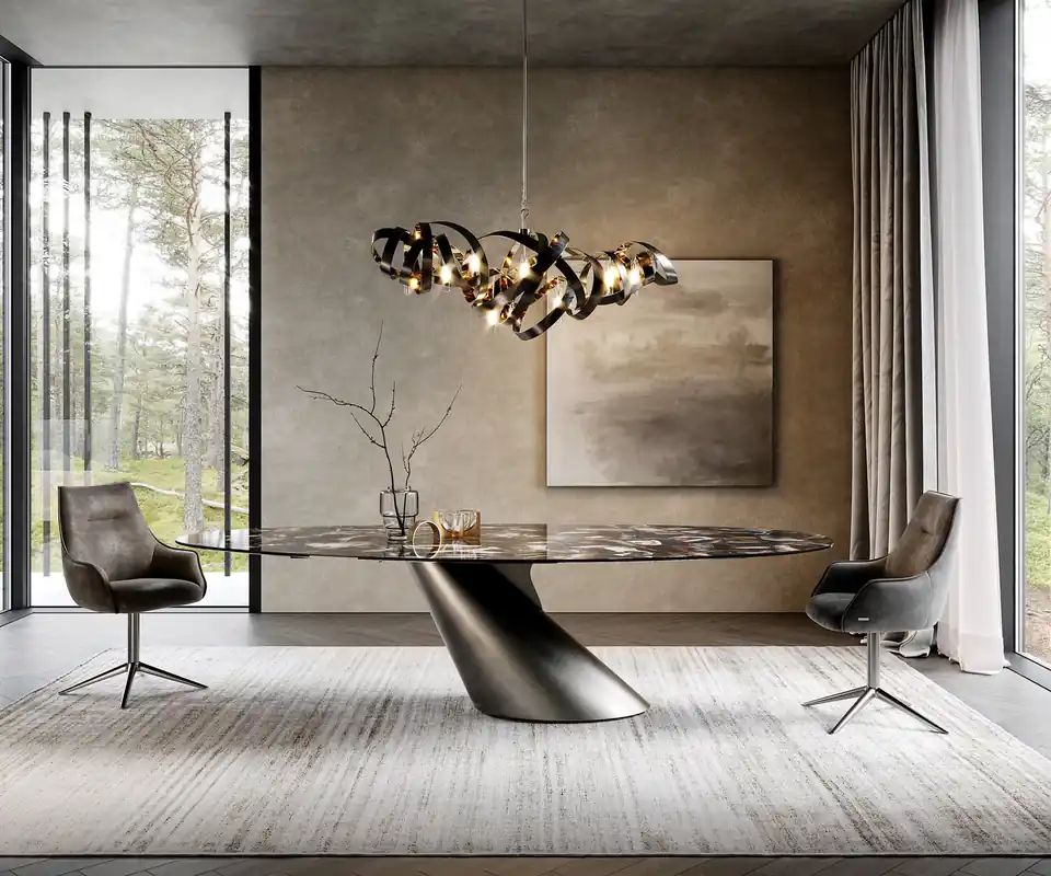 Esstisch Edge Oval 280x130 Keramik Iris FMG Agatablack Cono Metallic Silber Nur Heute